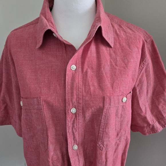 Chaps Mens Coastland Wash Chambray Light Pink Large Button-Up Shirt - Picture 3 of 12